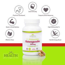 Capsules Ashwagandha 300mg de Health As It Ought To Be sur une table