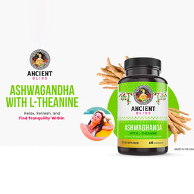 Capsules Ashwagandha Ancient Bliss sur une surface en bois