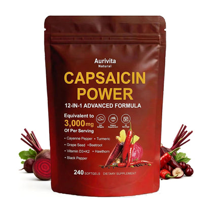 Capsules Aurivita Capsaicin 240 unités en boîte vue de face