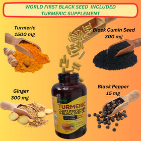 Capsules AyBet Curcuma Gingembre Huile de Cumin Noir sur une surface blanche