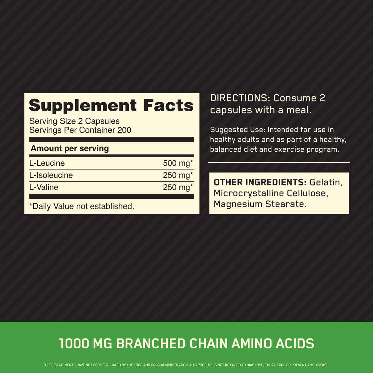 Capsules BCAA Optimum Nutrition sur une surface blanche