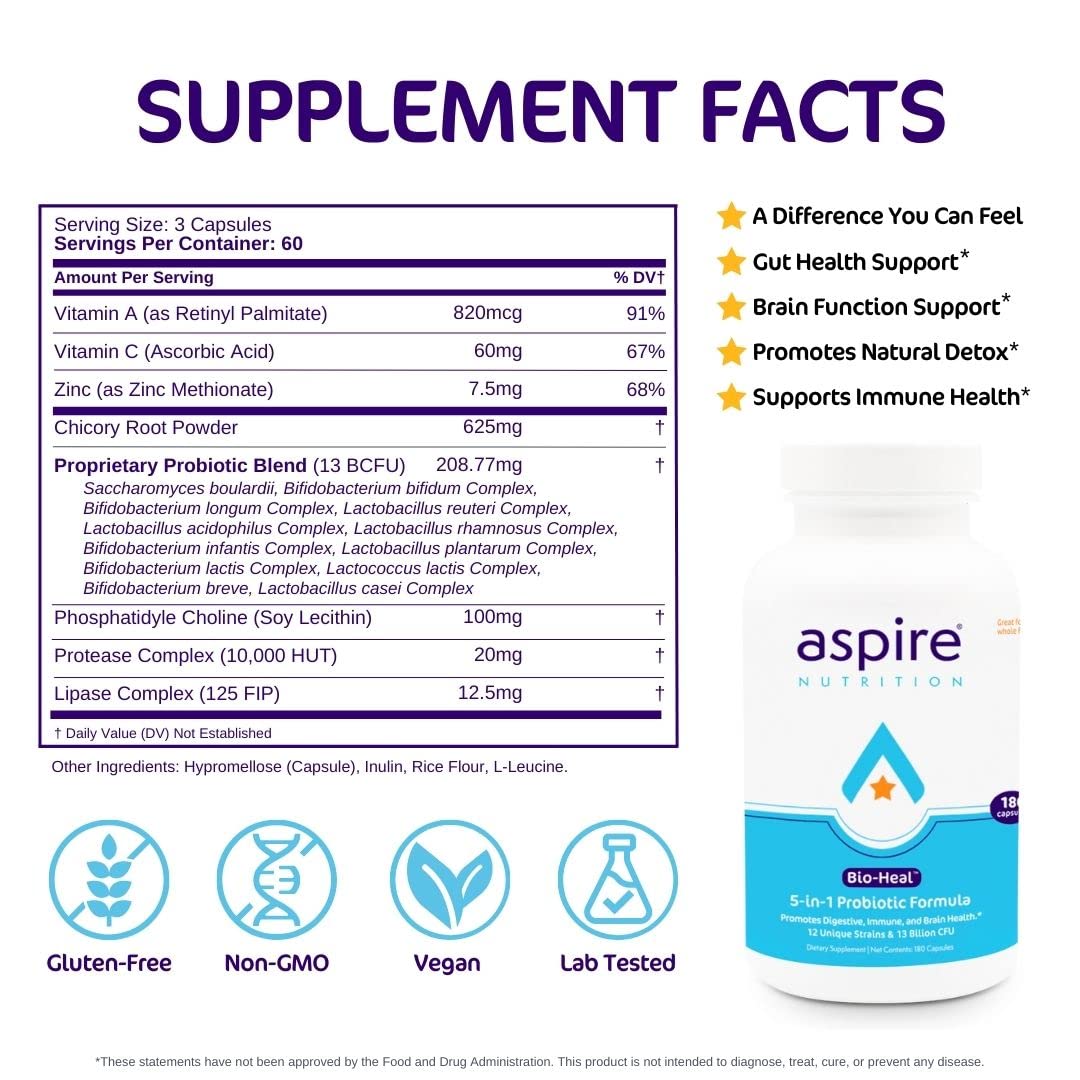 Capsules Bio-Heal® Aspire Nutrition sur une surface blanche
