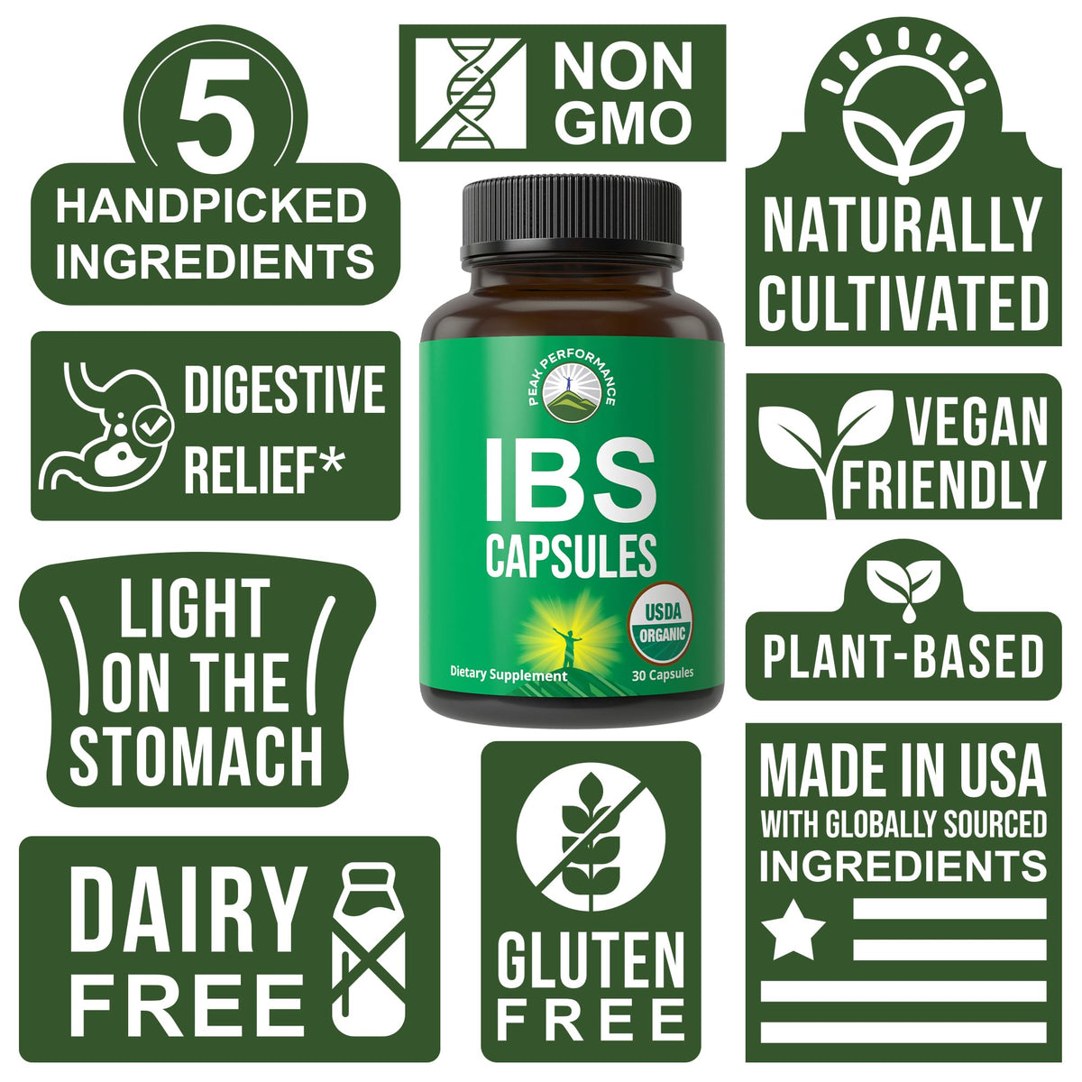 Capsules Bio IBS Peak Performance ouvertes montrant le contenu