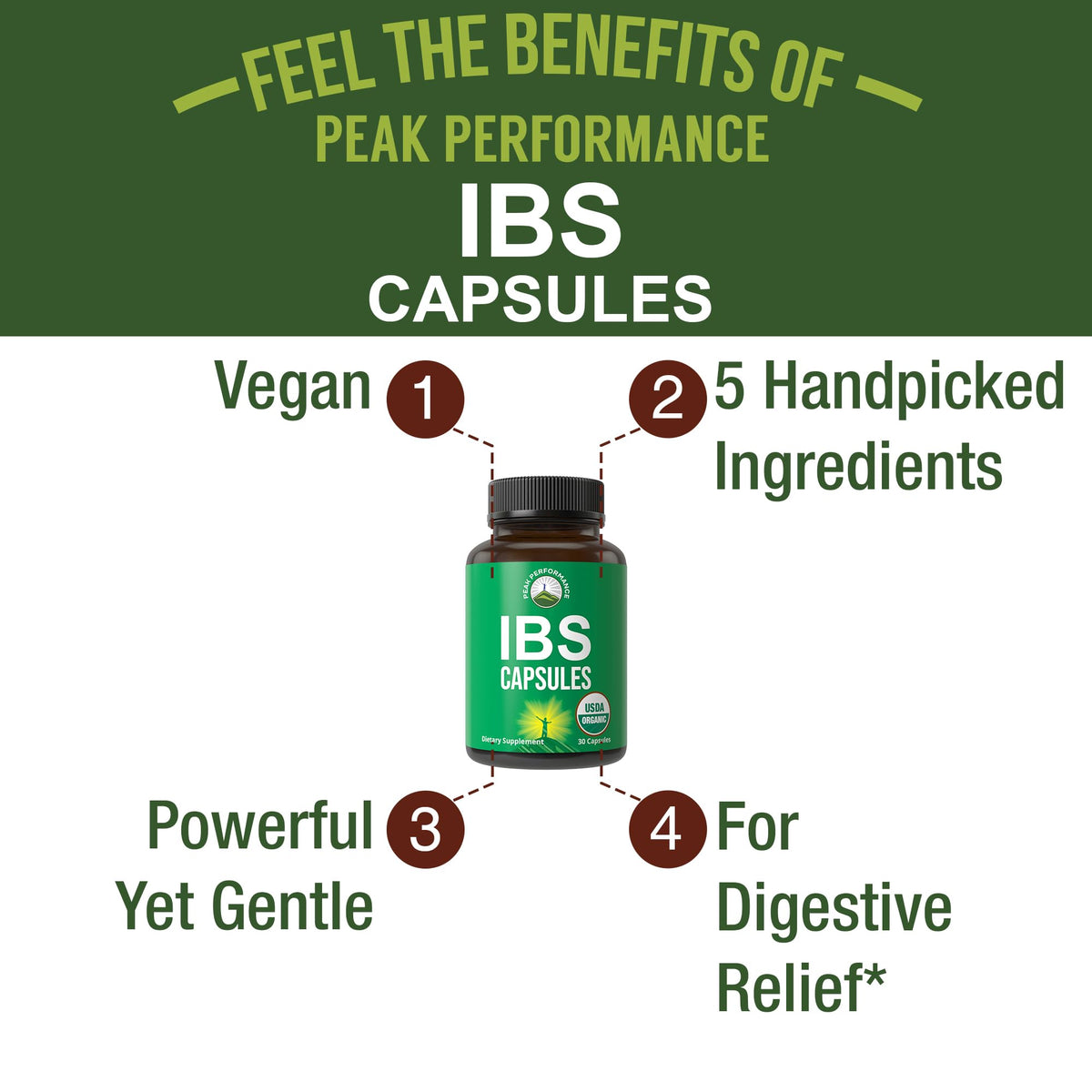 Capsules Bio IBS Peak Performance sur un fond neutre