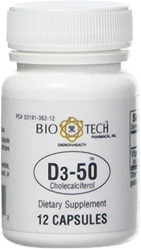 Capsules Bio-Tech Pharmacal D3-50 sur fond blanc