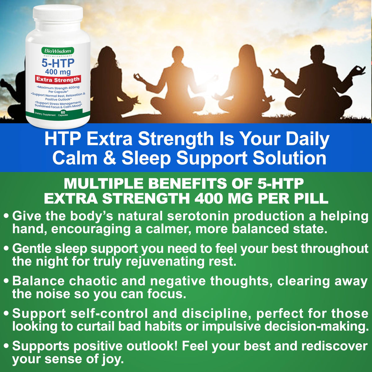 Capsules BioWisdom 5-HTP 400mg dans un verre