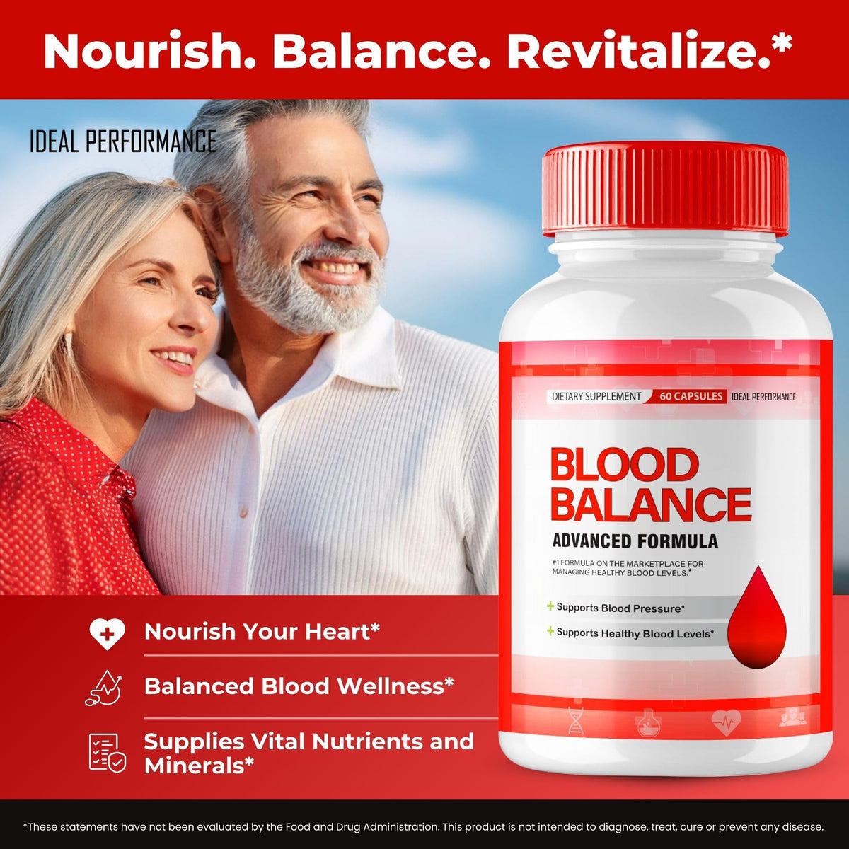 Capsules Blood Balance d'IDEAL PERFORMANCE à côté d'un verre d'eau