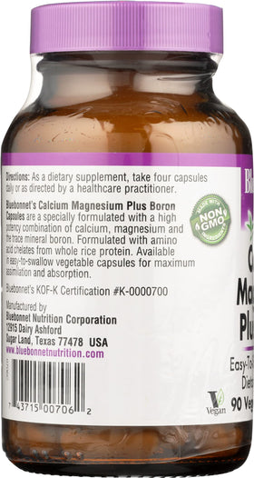 Capsules BlueBonnet Calcium Magnésium Plus Bore dans un bol