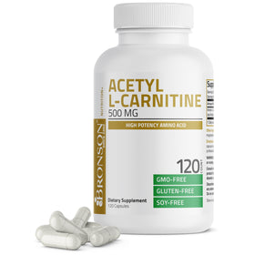 Capsules Bronson Acétyl L-Carnitine 500 mg, bouteille vue de face