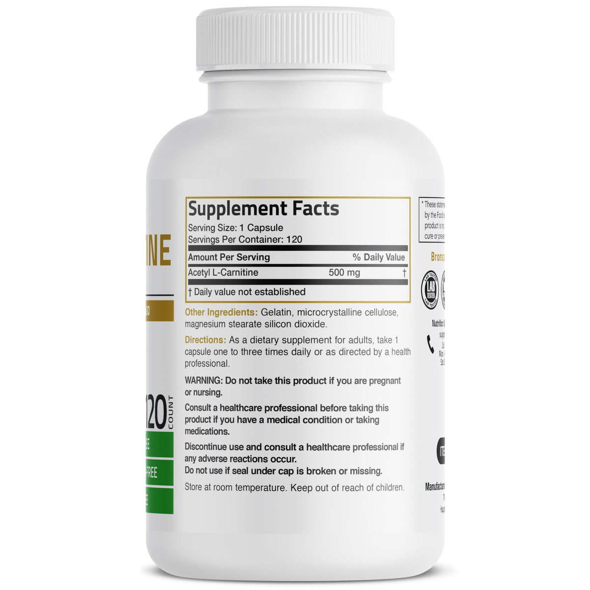 Capsules Bronson Acétyl L-Carnitine 500 mg, vue de côté