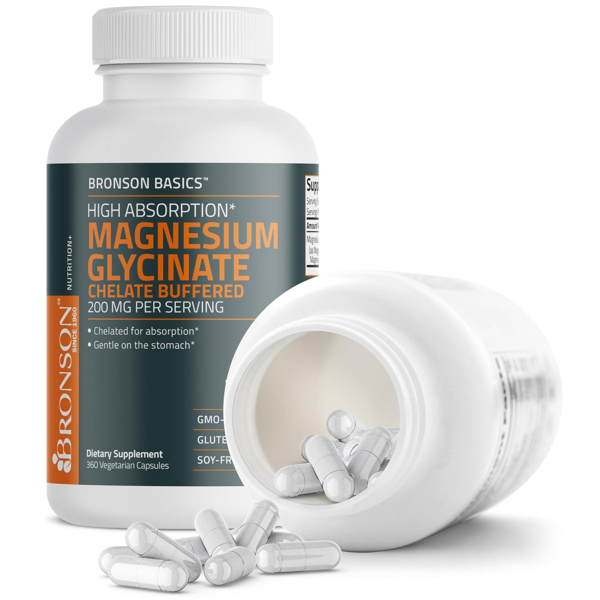 Capsules Bronson Magnésium Glycinate 200 mg dans une main