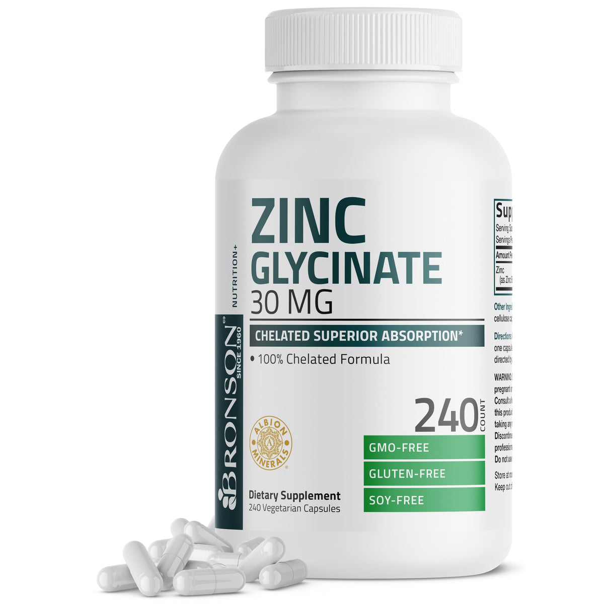 Capsules Bronson Zinc Glycinate 30 mg vue de face