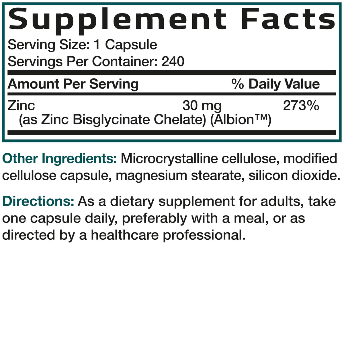 Capsules Bronson Zinc Glycinate avec des ingrédients naturels