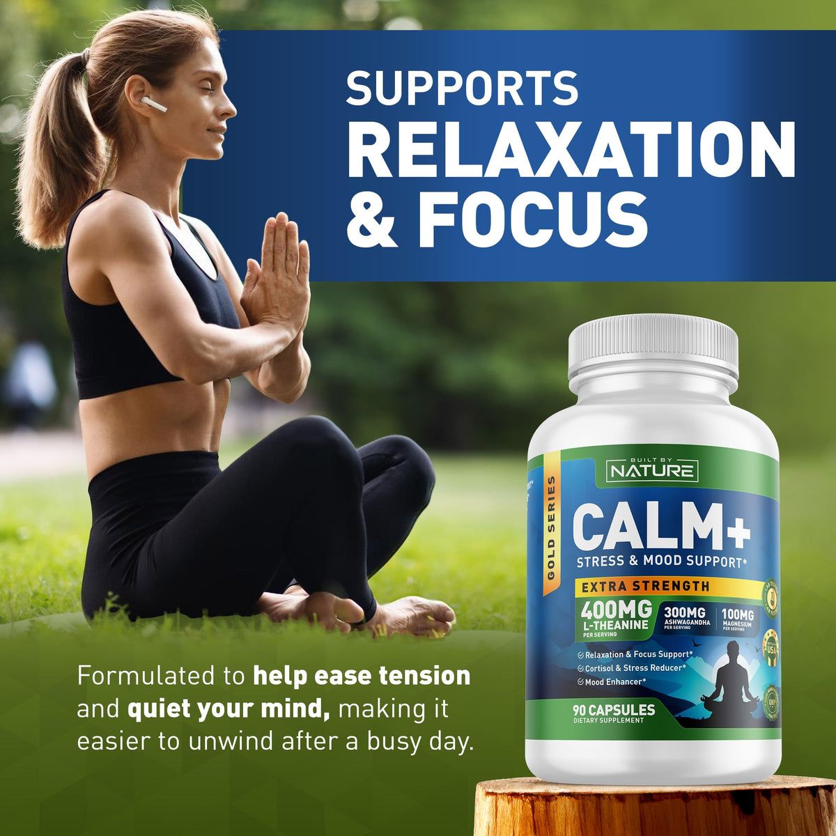 Capsules Calm+ de Built by Nature dans une main