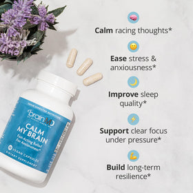 Capsules Calm My Brain de BrainMD sur fond blanc