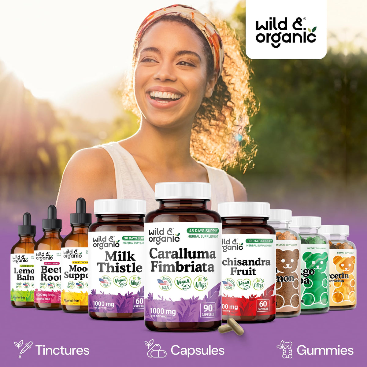 Capsules Caralluma Wild & Organic sur une table en bois