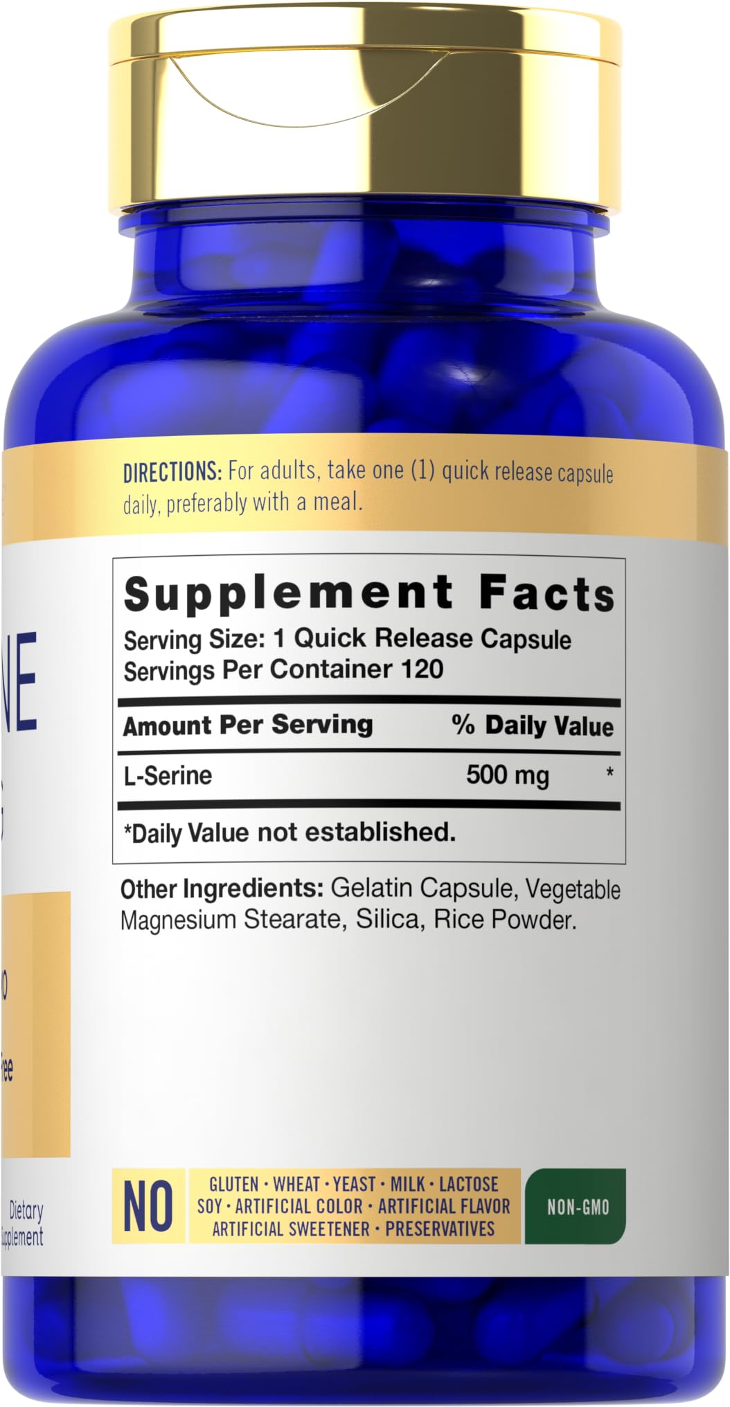 Capsules Carlyle L-Serine 500 mg, vue arrière du flacon
