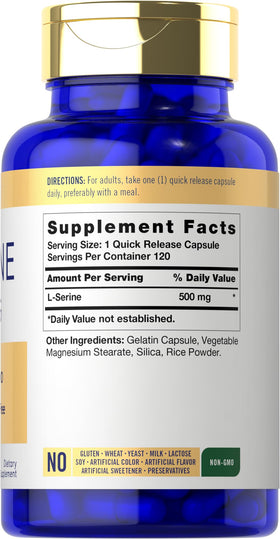 Capsules Carlyle L-Serine 500 mg, vue arrière du flacon