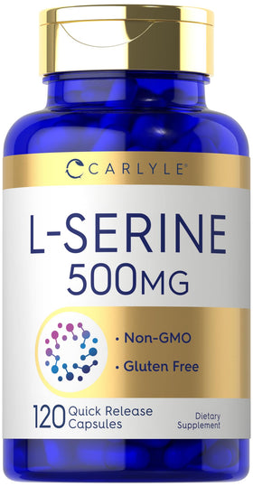 Capsules Carlyle L-Serine 500 mg, vue de face avec étiquette