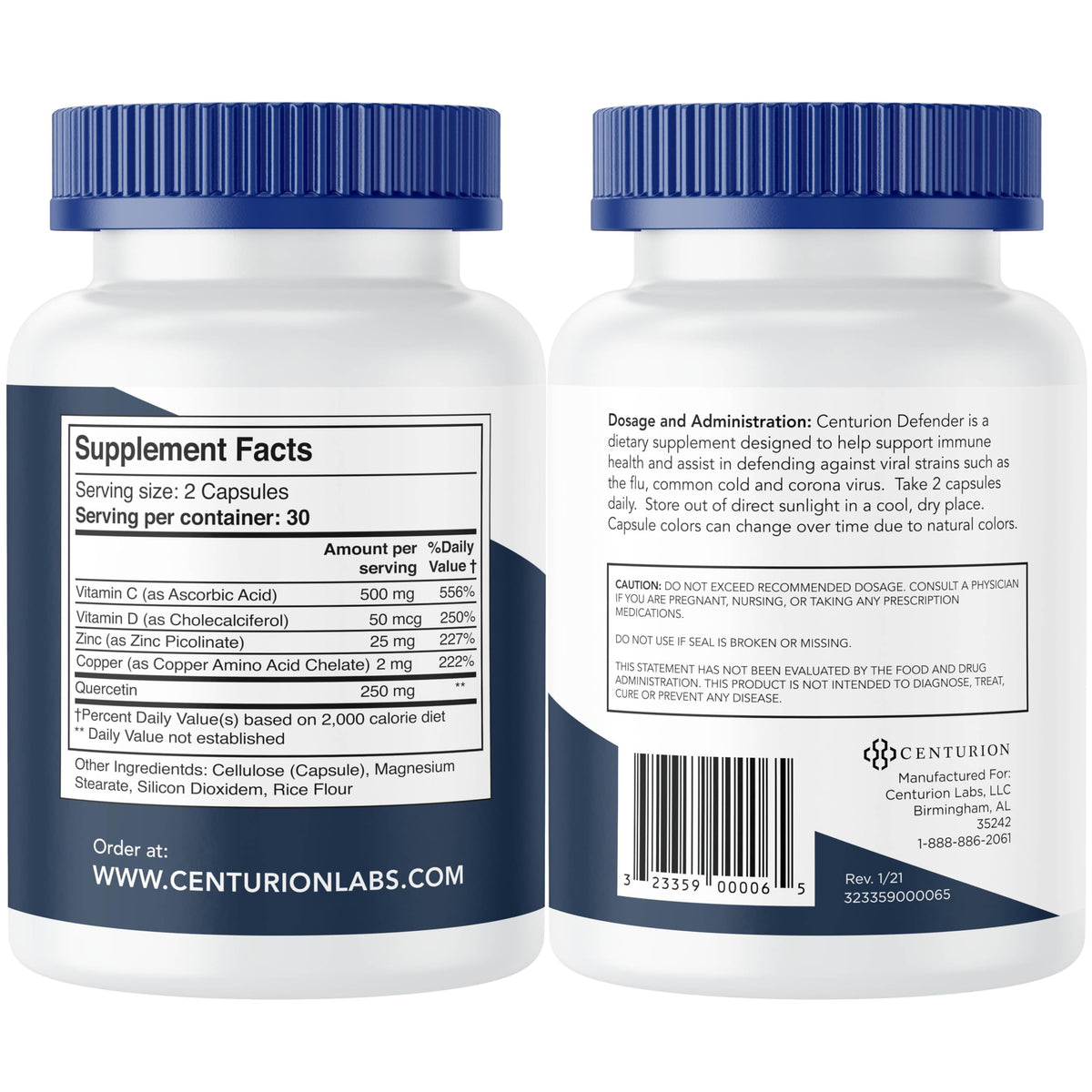Capsules Centurion Health Defender sur une surface blanche