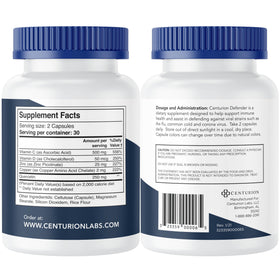 Capsules Centurion Health Defender sur une surface blanche