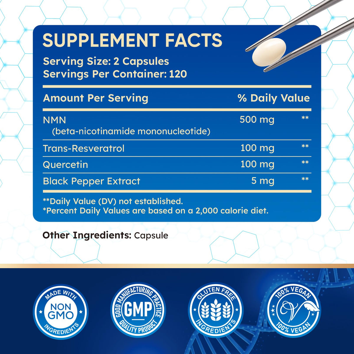 Capsules CFILIHTC NMN 500mg sur fond blanc