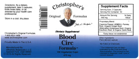Capsules Circulation Christopher's Original Formulas, étiquette avec ingrédients