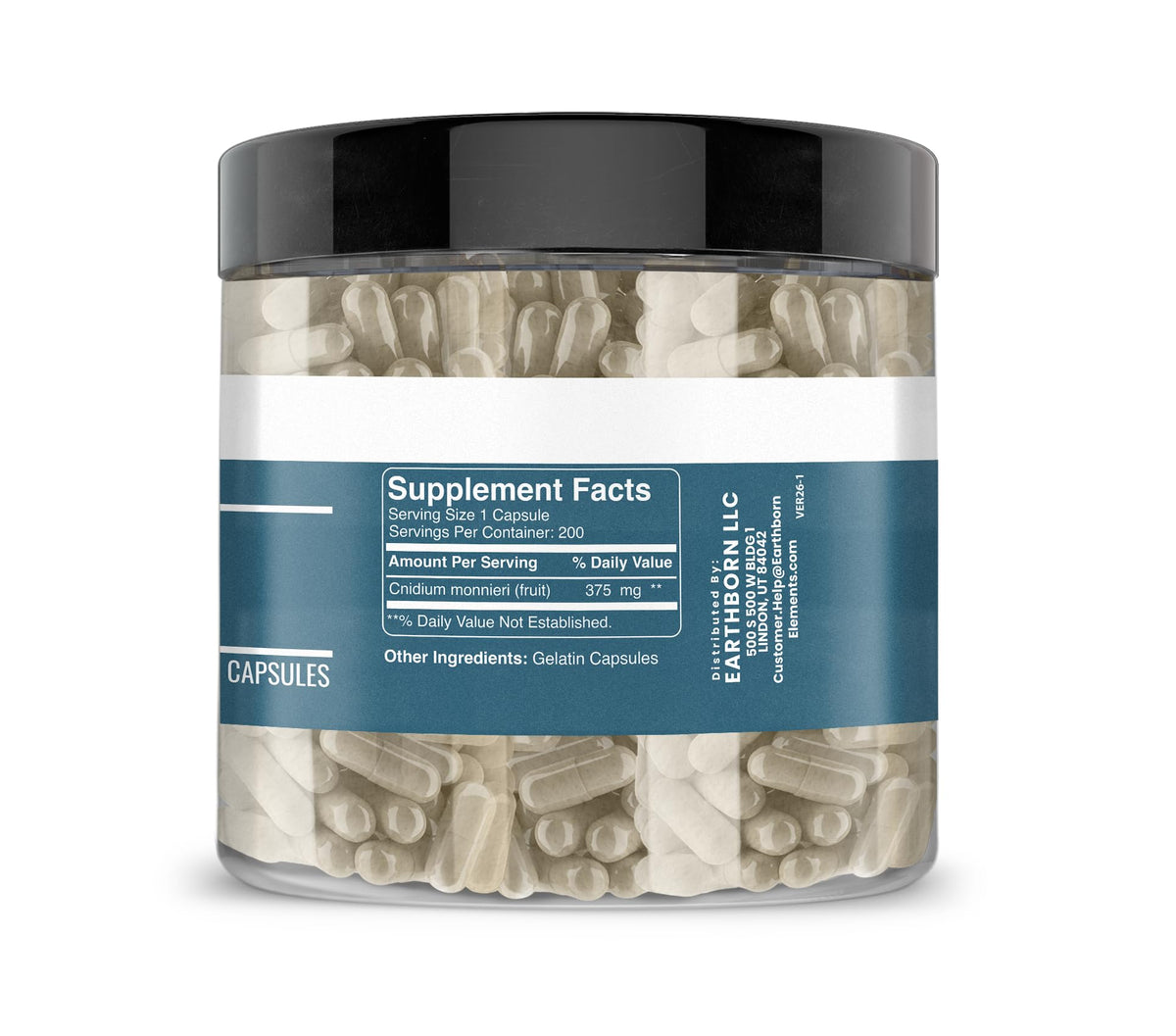 Capsules Cnidium Monnieri Earthborn Elements sur fond blanc