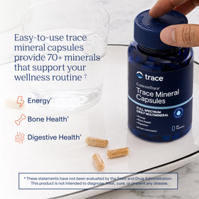 Capsules ConcenTrace de Trace Minerals sur un fond blanc