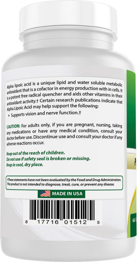 Capsules d'Acide Alpha Lipoïque 600 mg de Best Naturals avec lumière naturelle