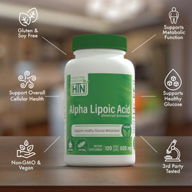 Capsules d'Acide Alpha Lipoïque 600 mg sur une surface