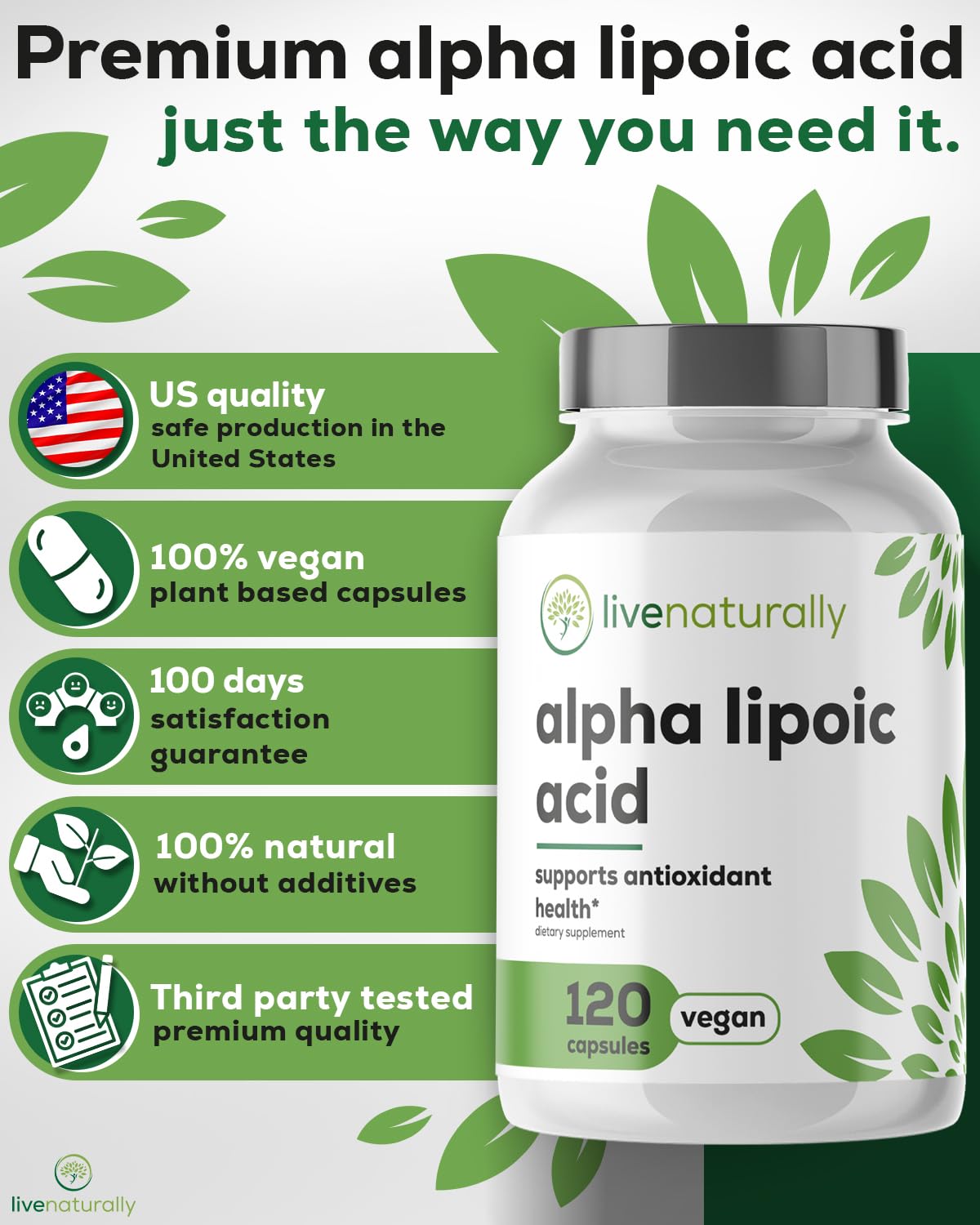 Capsules d'acide alpha-lipoïque prêtes à être prises