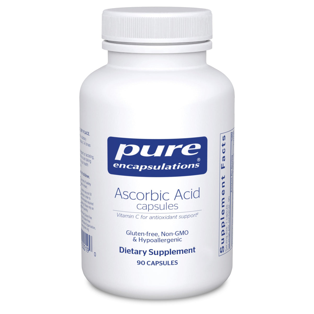 Capsules d'acide ascorbique Pure Encapsulations, 90 capsules en bouteille