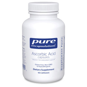 Capsules d'acide ascorbique Pure Encapsulations, 90 capsules en bouteille