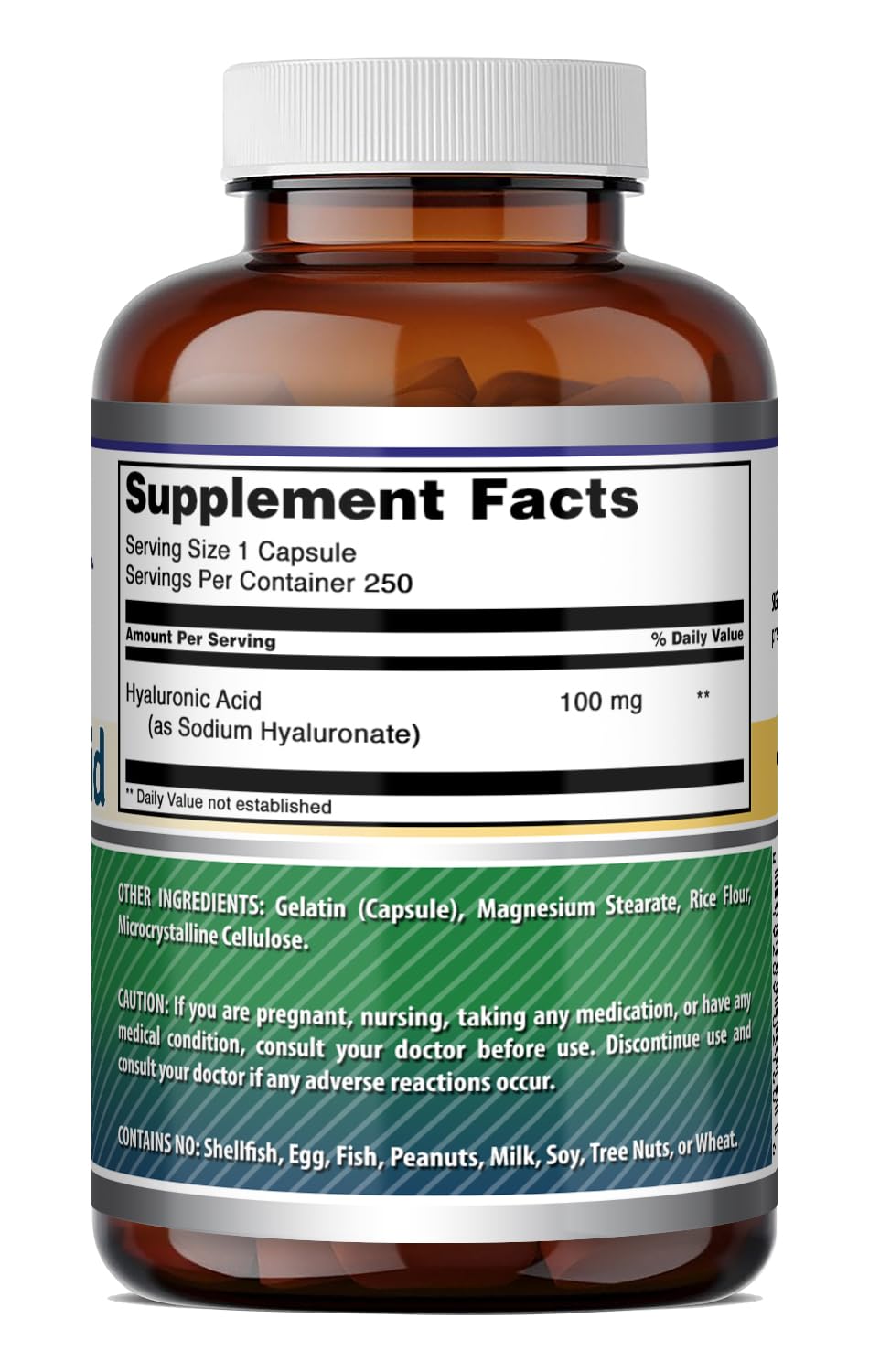 Capsules d'acide hyaluronique Amazing Nutrition sur un fond blanc