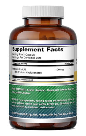 Capsules d'acide hyaluronique Amazing Nutrition sur un fond blanc