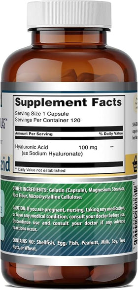 Capsules d'acide hyaluronique Amazing Nutrition sur un fond blanc
