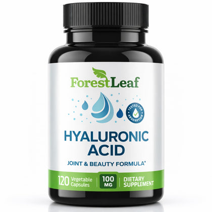 Capsules d'acide hyaluronique ForestLeaf 100mg avec vitamine C, vue de face