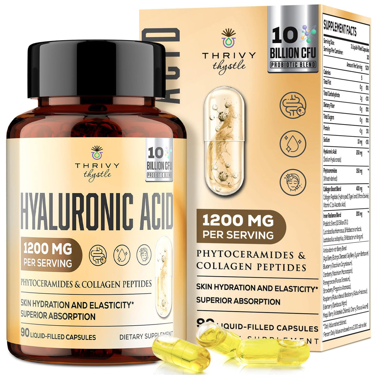 Capsules d'acide hyaluronique ThrivyThystle en boîte
