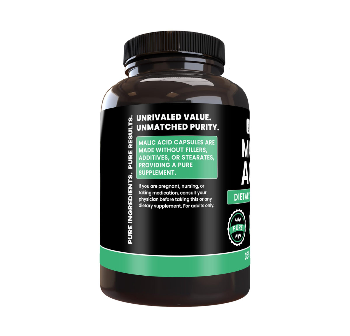 Capsules d'acide malique PURE ORIGINAL INGREDIENTS sur un fond blanc