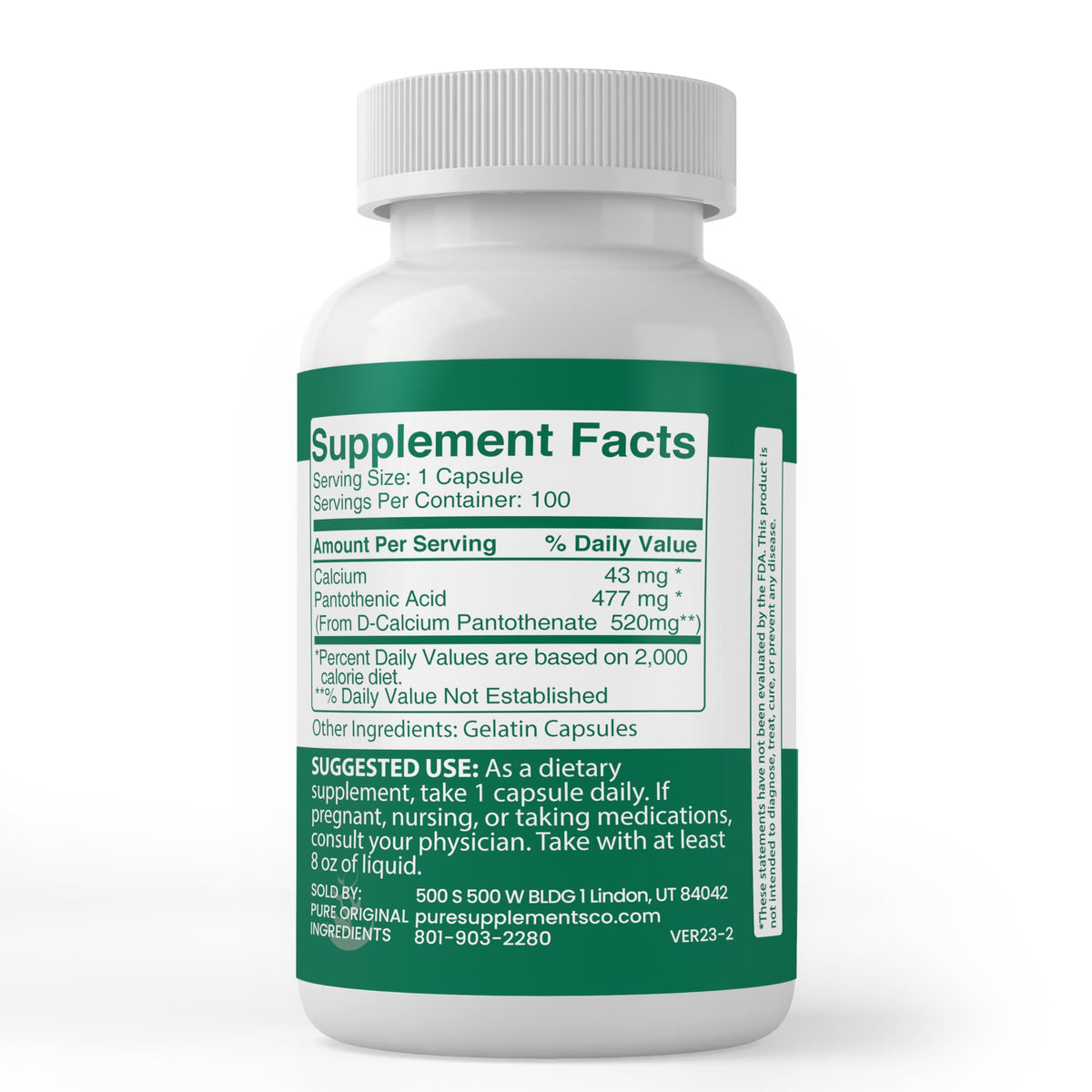 Capsules d'Acide Pantothénique avec étiquette claire