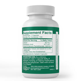 Capsules d'Acide Pantothénique avec étiquette claire