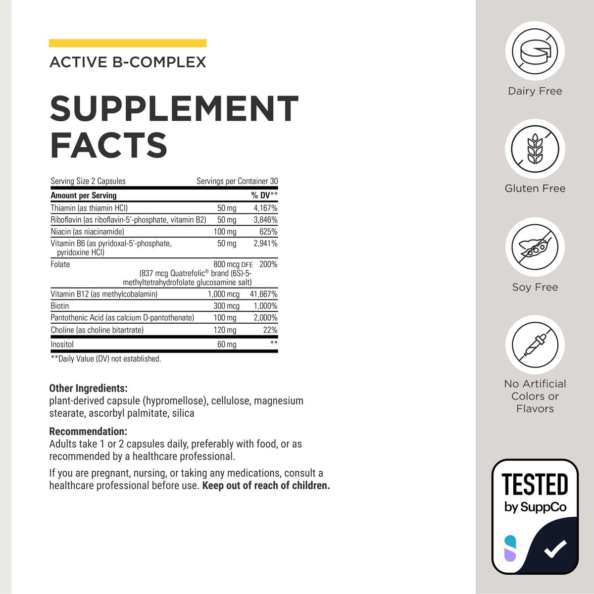 Capsules d'Active B-Complex sur une surface blanche