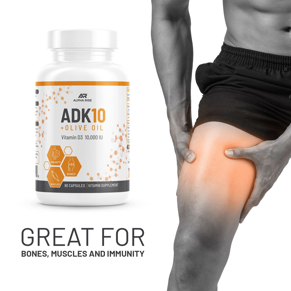 Capsules d'ADK 10 d'ALPHA RISE dans une cuillère
