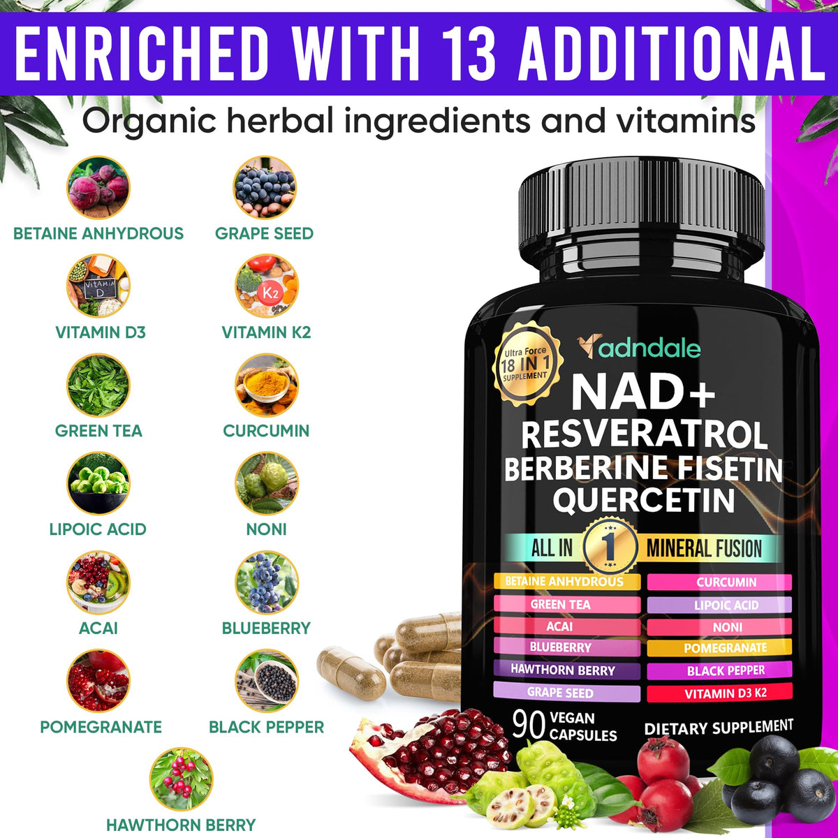 Capsules d'Adndale Liposomal NAD sur fond blanc