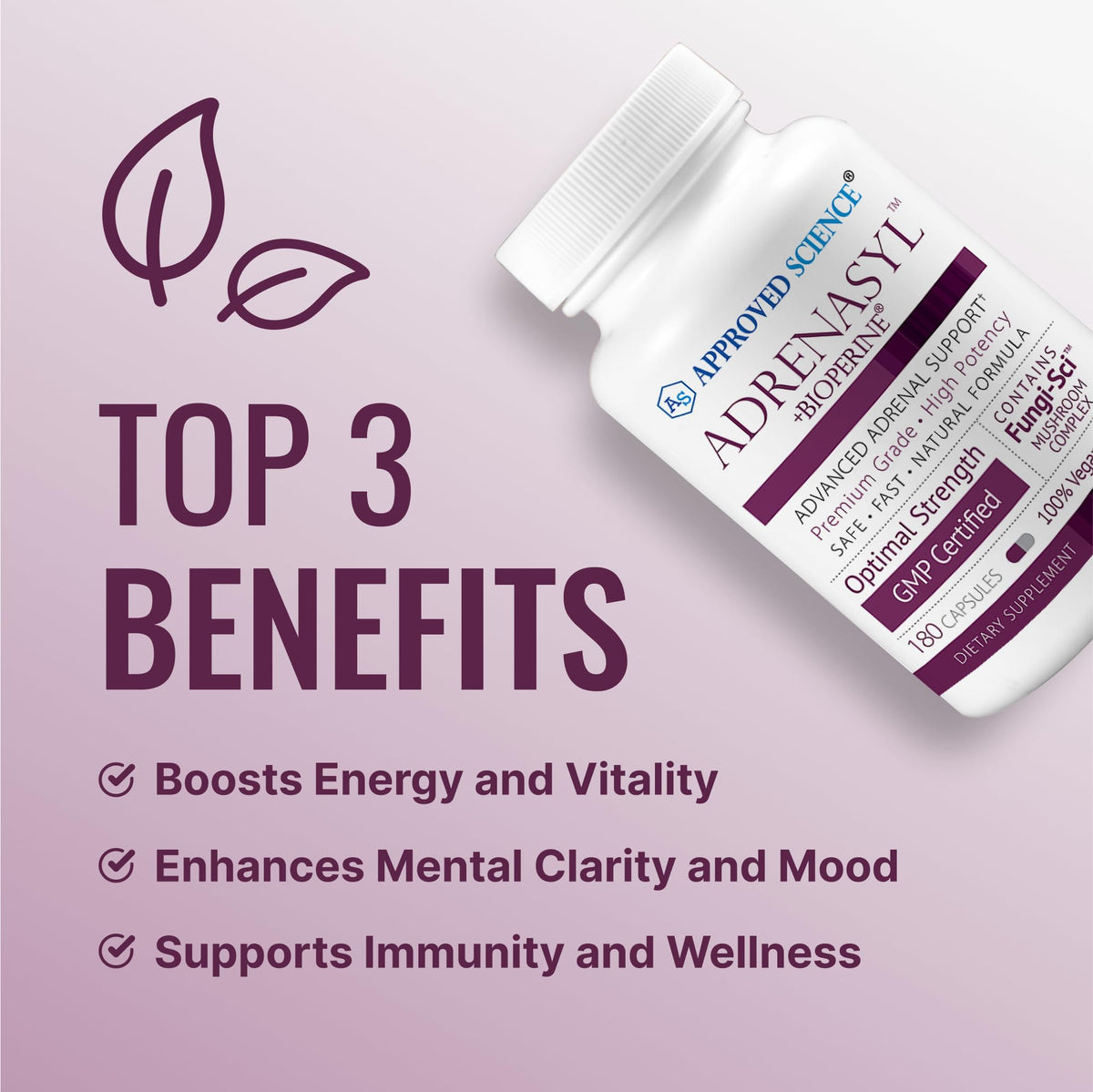 Capsules d'Adrenasyl d'Approved Science sur une surface blanche
