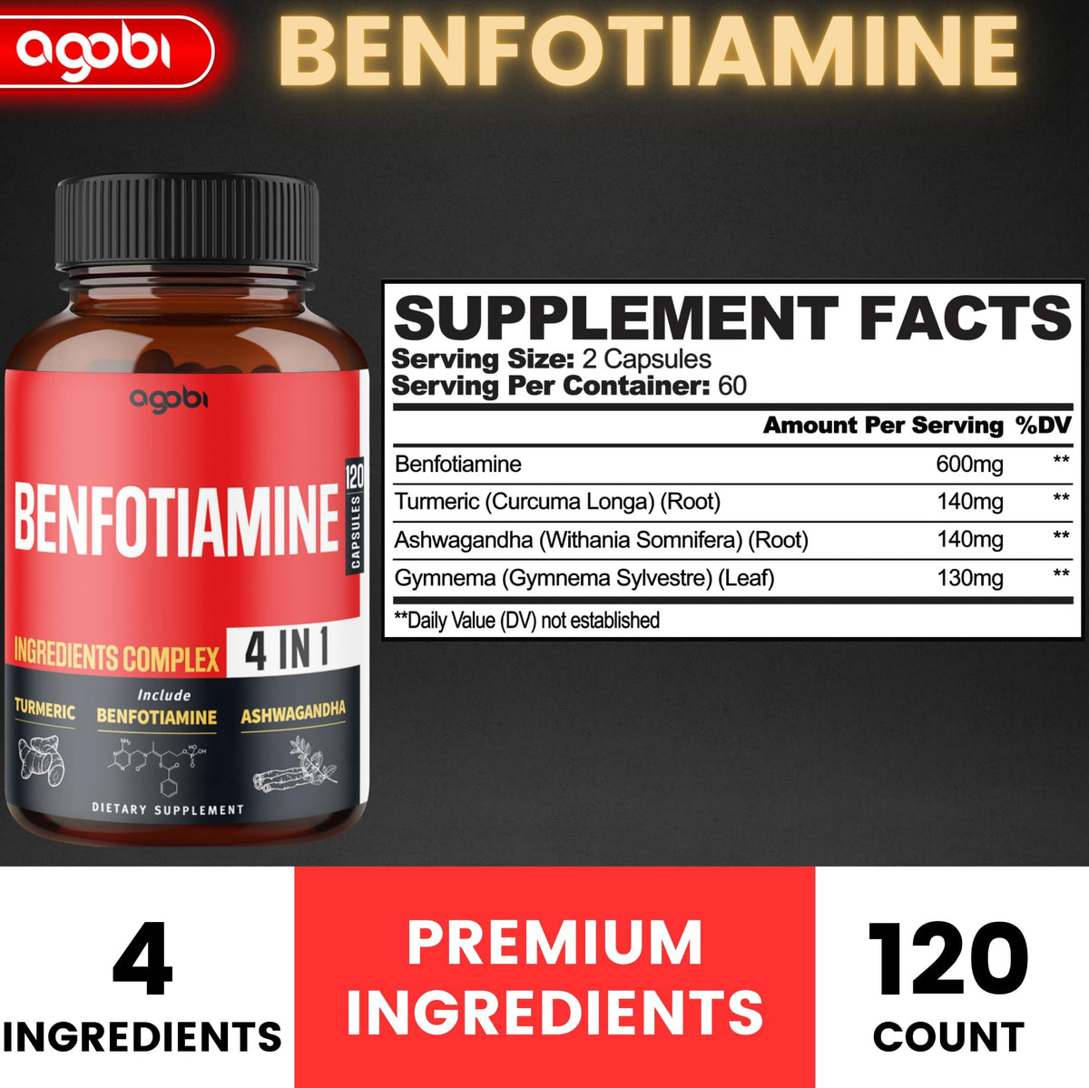 Capsules d'agobi Benfotiamine sur une surface blanche