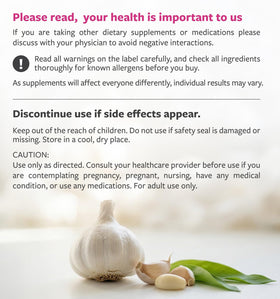 Capsules d'ail bio PURE CO avec ingrédients sur fond blanc