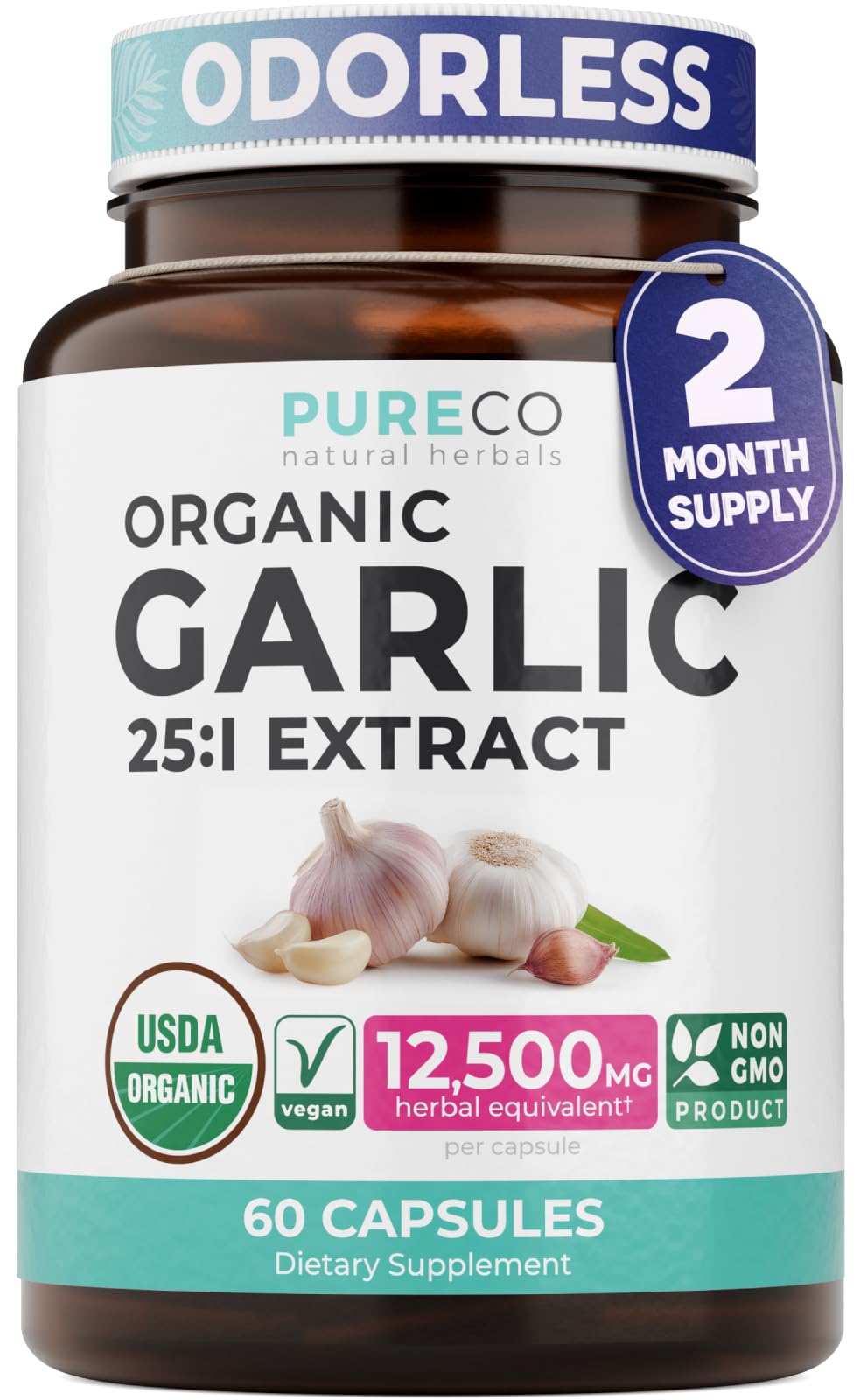 Capsules d'ail bio PURE CO, vue de face