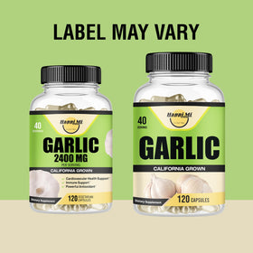 Capsules d'ail Happi Mi Nutrition sur une surface en bois